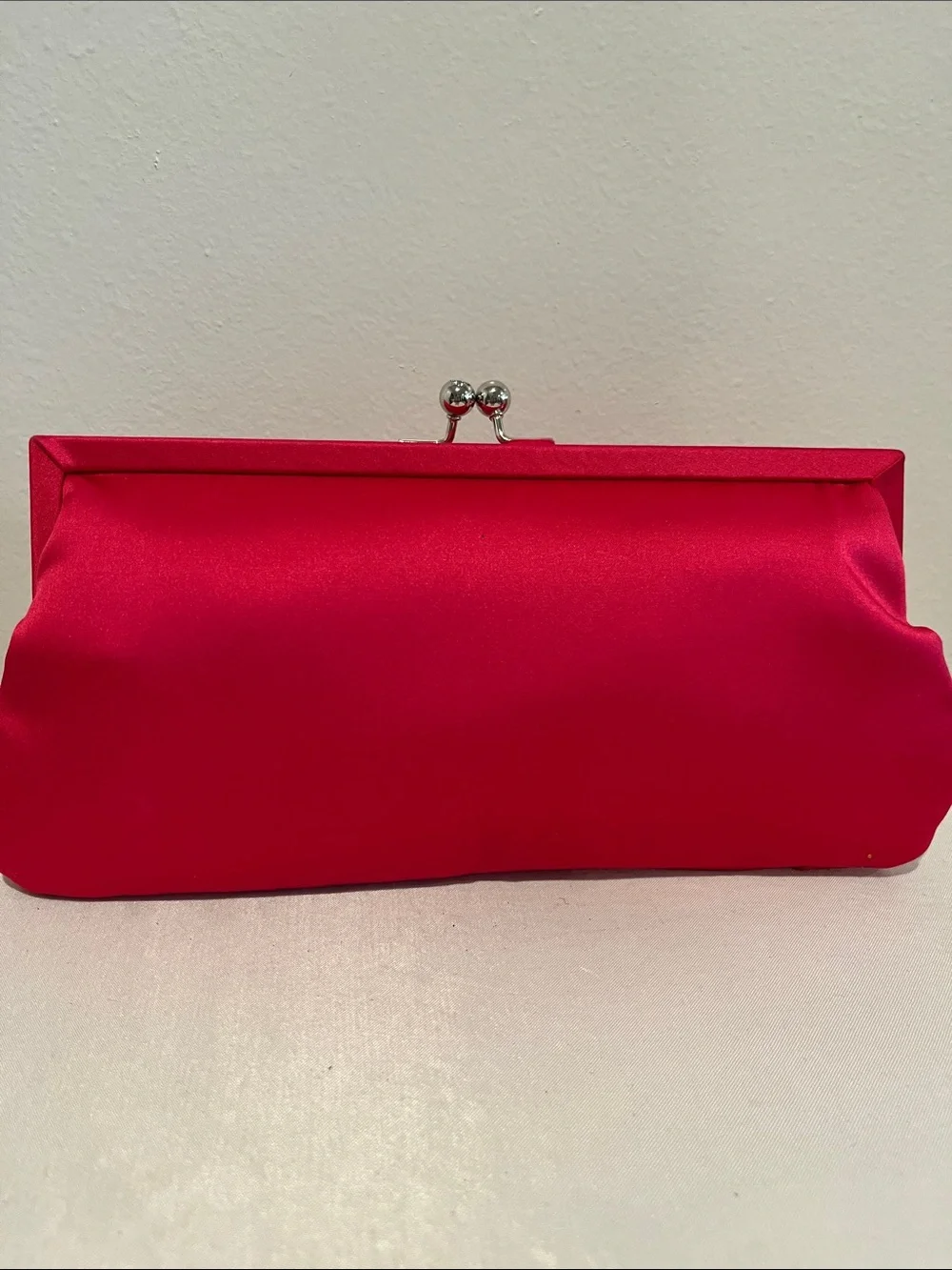 Fuchsia Satin Pleated Evening Clutch with Crystal Accents